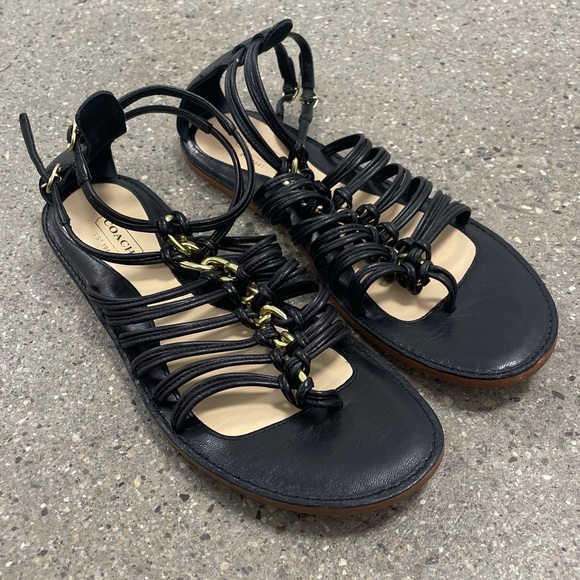 Coach Shoes - Coach Gillian Black Leather Womens gladiator Sandals Size 7.5